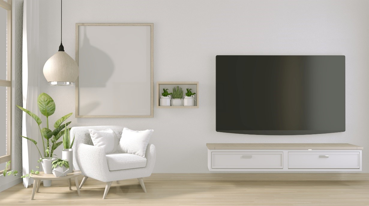 living room with cheap tv