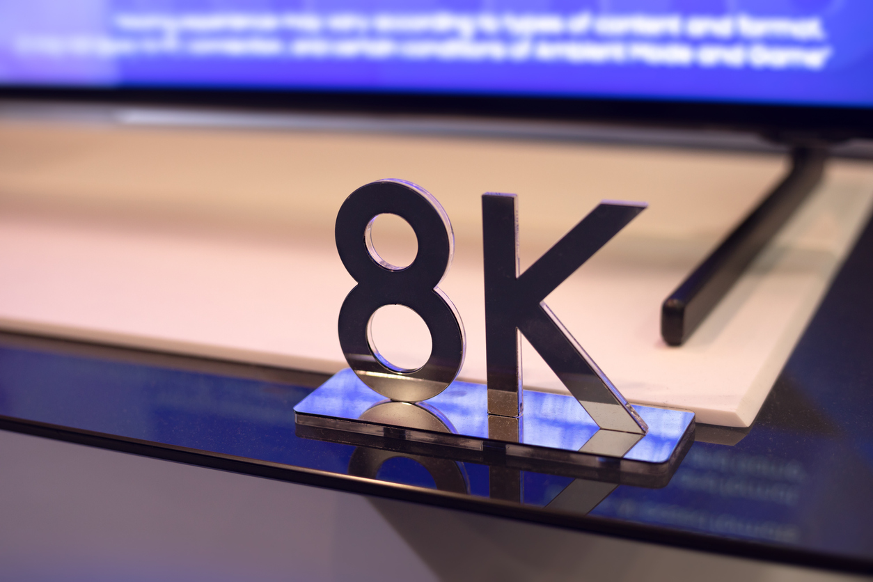 8K HD Sign and TV on background