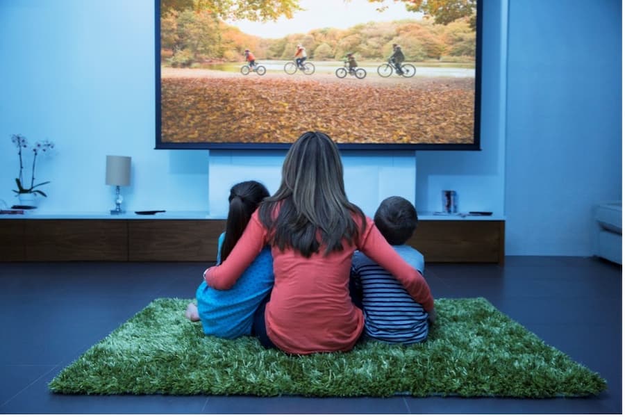 A person and kids watching a television